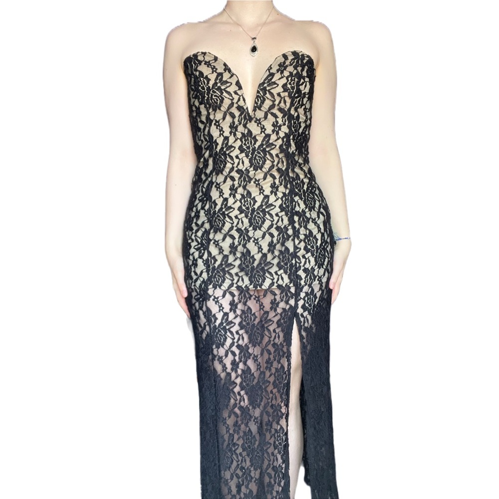 Stunning Deep V Black Lace Dress